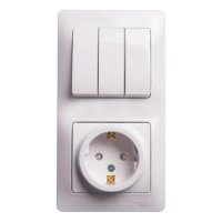 Блок 3-клавишный выключатель и розетка SYSTEME ELECTRIC Glossa c/з белый