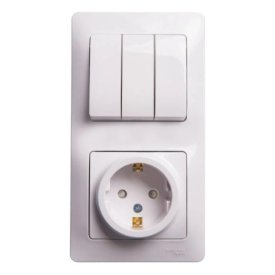 Блок 3-клавишный выключатель и розетка SYSTEME ELECTRIC Glossa c/з белый