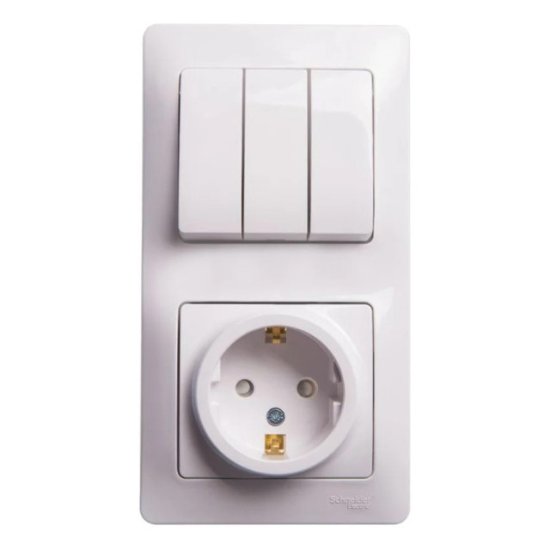 Блок 3-клавишный выключатель и розетка SYSTEME ELECTRIC Glossa c/з белый