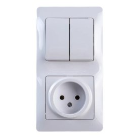 Блок 2-клавишный выключатель и розетка SYSTEME ELECTRIC Glossa б/з белый