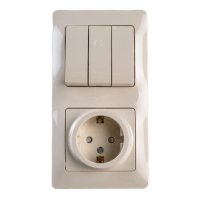 Блок 3-клавишный выключатель и розетка SYSTEME ELECTRIC Glossa c/з бежевый
