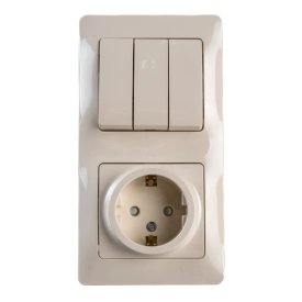 Блок 3-клавишный выключатель и розетка SYSTEME ELECTRIC Glossa c/з бежевый