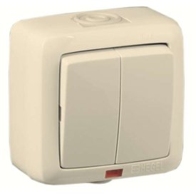 Выключатель 2-клавишный HEGEL Alfa Aqua IP44 с индикацией слоновая кость