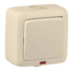 Выключатель 1-клавишный HEGEL Alfa Aqua IP44 с индикацией слоновая кость