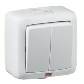 Выключатель 2-клавишный HEGEL Alfa Aqua IP44 с индикацией белый
