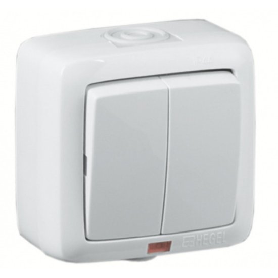 Выключатель 2-клавишный HEGEL Alfa Aqua IP44 с индикацией белый