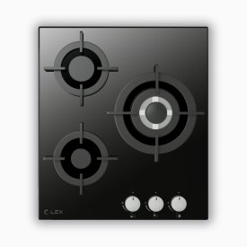 Поверхность газовая LEX GVG 430 BL 3 конфорки закаленное стекло/чугун черный