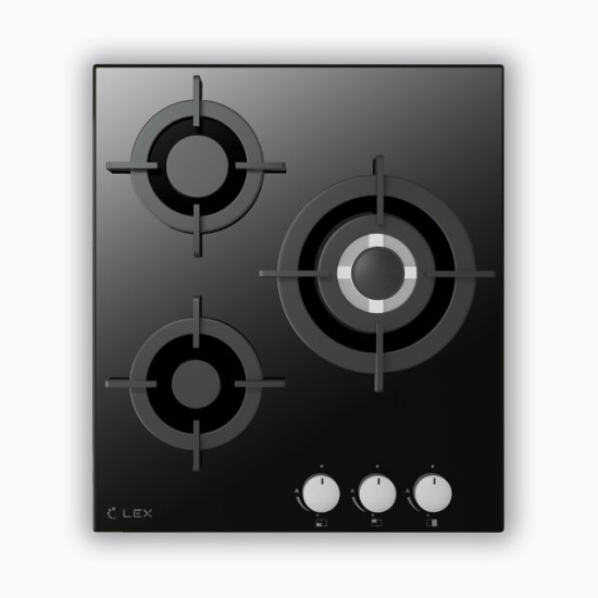 Поверхность газовая LEX GVG 430 BL 3 конфорки закаленное стекло/чугун черный