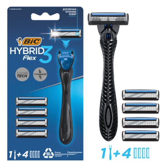 Станок для бритья BIC Flex 3 Hybrid + 4 кассеты