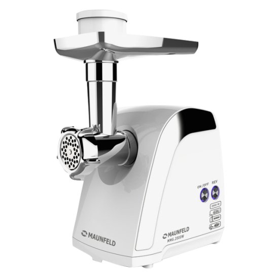 Мясорубка MAUNFELD MMG.2000W 2000Вт 2,6кг/мин 2 насадки 3 решетики белый