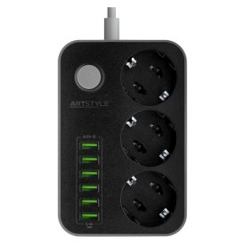 Сетевой фильтр ARTSTYLE 3 гнезда 6USB 1,6м черный