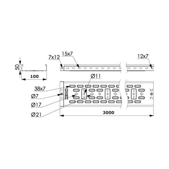 Лоток перфорированный DKC 100х50 мм 3 м (35262)