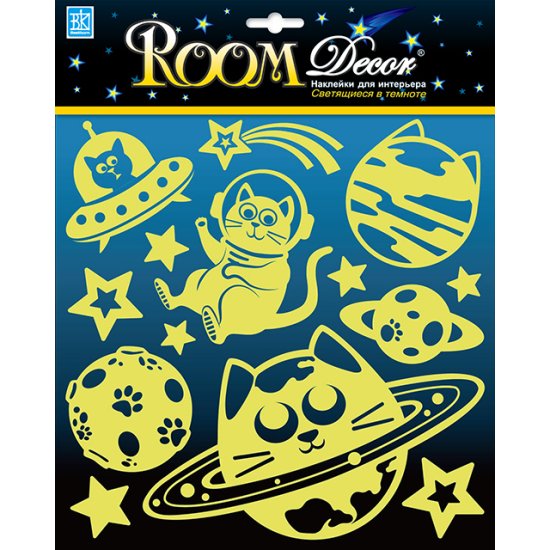 Наклейка ROOMDECOR Галактика кошек светящаяся 25х25см, арт.RKA 3404