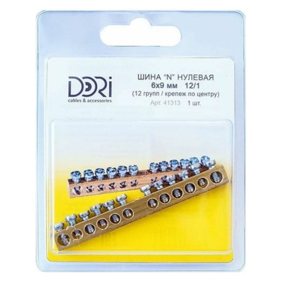 Шина нулевая DORI N 12 отверстий 1шт латунь