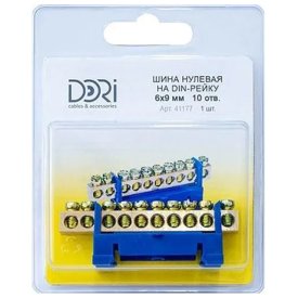 Шина нулевая DORI на DIN-рейку 10 отверстий 1шт