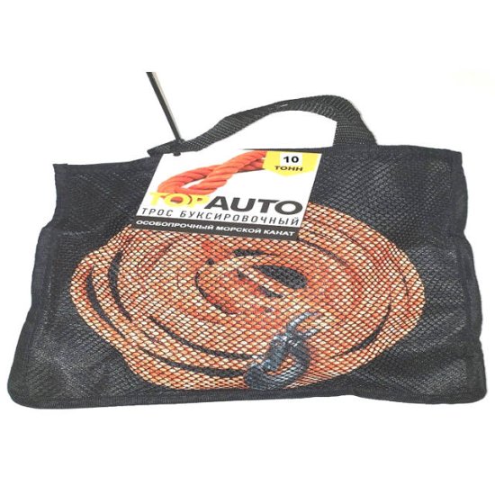 Трос буксировочный TOP AUTO Премиум канат 12мм 6м 10т 2 скобы сумка