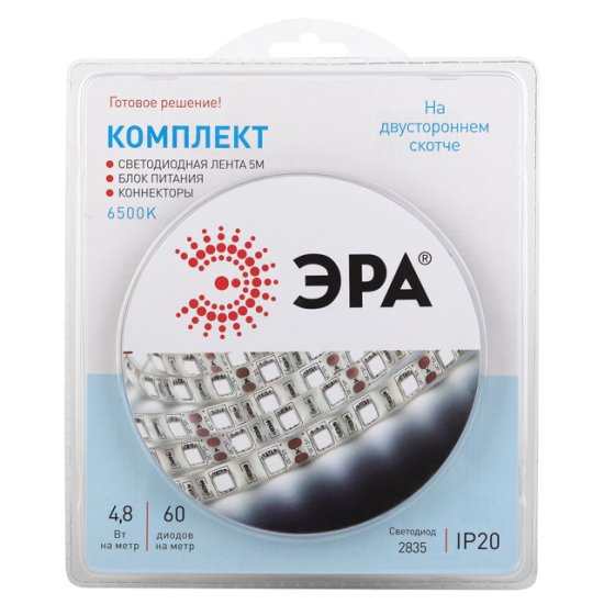 Лента светодиодная ЭРА LED 24Вт IP20 6500К 5м