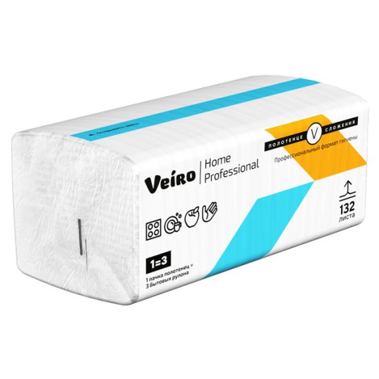 Полотенца бумажные VEIRO Home Professional листовые 2-слойные 132листа 23х21см V-сложения