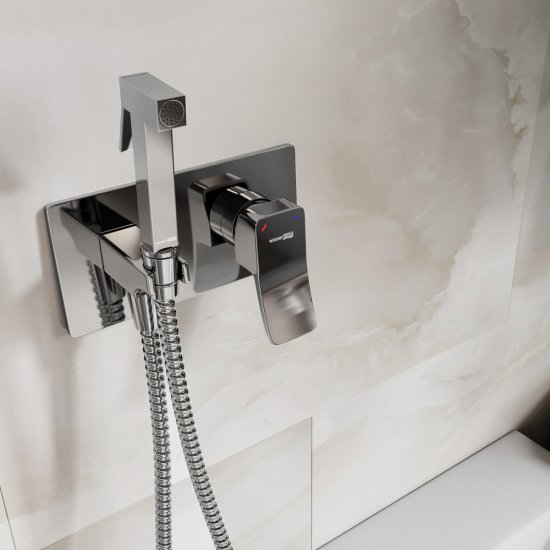 Смеситель с гигиеническим душем встраиваемый WasserKraft Aller со скрытой частью в комплекте хром (10638)