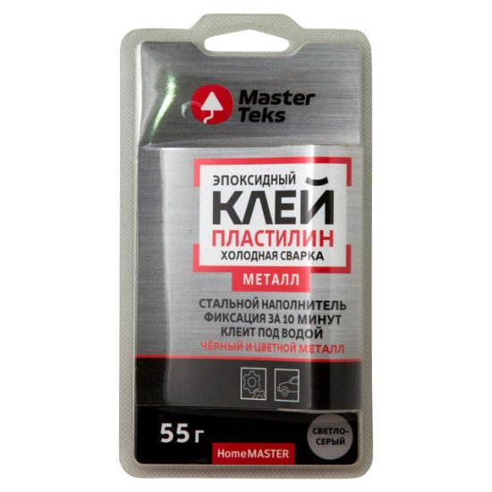 Клей эпоксидный MASTERTEKS Холодная Сварка пластилин  для металла 55г светло-серый, арт.9753190