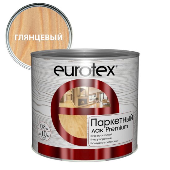 Лак алкидно-уретановый паркетный EUROTEX Premium 0,8л глянцевый, арт.14010