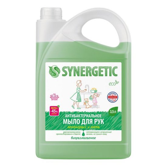 Мыло жидкое SYNERGETIC Антибактериальное Лемонграсс и Мята 3,5л