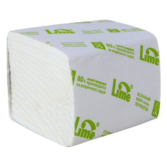 Бумага туалетная LIME листовая 2-слойная 200листов 11х22,5см V-сложения 4шт