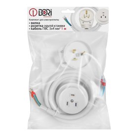 Разъем DORI для электроплит РШ-ВШ 32А 220В 2P+PE скрытый с кабелем  1м белый