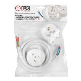 Разъем DORI для электроплит РШ-ВШ 32А 220В 2P+PE открытый с кабелем  1м белый