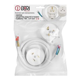 Разъем DORI для электроплит РШ-ВШ 32А 220В 2P+PE открытый с кабелем 2м белый