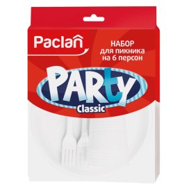 Набор PACLAN Party Classic: вилка,стакан,тарелка 16,5см пластик на 6 персон