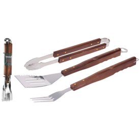 Набор приборов для гриля (вилка/лопатка/щипцы) 50см нерж.сталь/дер.ручка