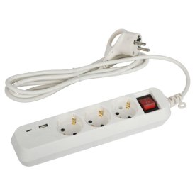 Удлинитель с USB ЭРА 1,5м 3-местный с/з 3x0,75мм2 10А с выключателем белый