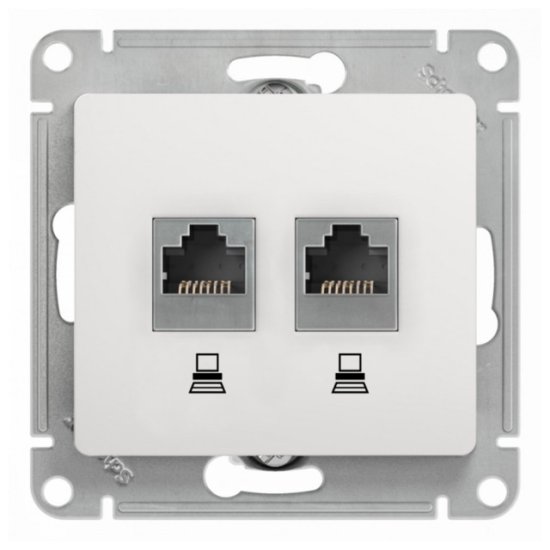 Розетка компьютерная 2 поста SYSTEME ELECTRIC Glossa RJ45 + RJ45 белый