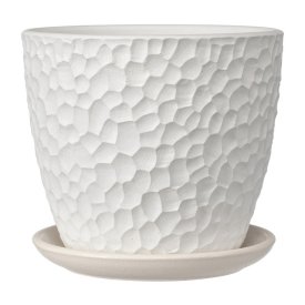 Горшок бетонный с поддоном манго белый бутон 2,15 л