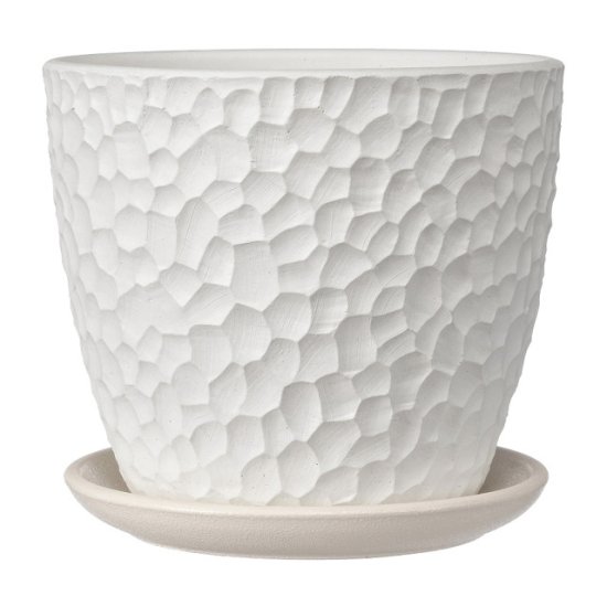 Горшок бетонный с поддоном манго белый бутон 2,15 л