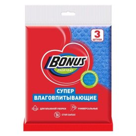 Набор салфеток BIGBONUS EVERYDAY Супервлаговпитывающие 3шт 15,7х16см целлюлоза