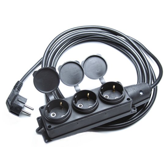 Удлинитель РЕАЛЬНАЯ ЭЛЕКТРИКА 20м 3 гнезда уличный с/з ПВС 16А IP44 3х1,5кв.мм. черный