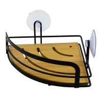 Полка для ванной угловая 1-ярусная JOY HOME на присосках сталь бамбук черный
