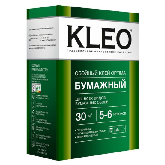 Клей обойный KLEO OPTIMA бумажный 160г, арт.011 OPTIMA 7-9