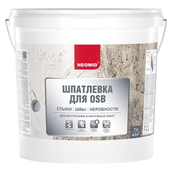 Шпатлевка готовая NEOMID для плит OSB белый 7кг, арт.Н-ШпатлOSB-7
