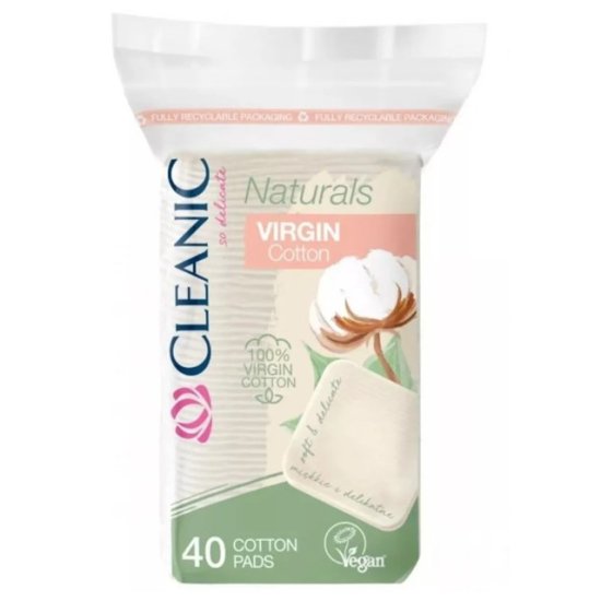 Диски ватные CLEANIC Naturals Virgin Cotton 40шт квадратные