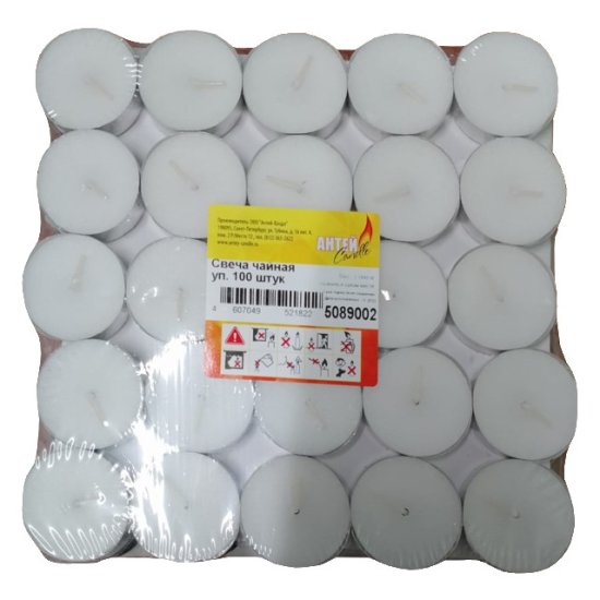 Свечи чайные Антей Candle 100шт 3,8х0,8см белый 3ч/г без аромата