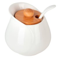 Сахарница NOUVELLE HOME Naturel 180мл с ложкой фарфор, бамбук