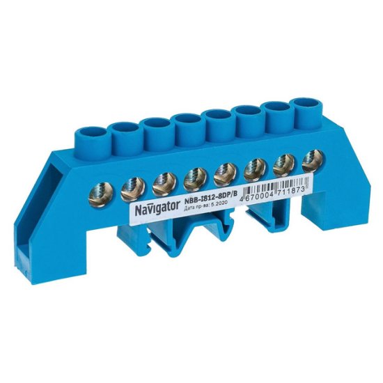 Шина нулевая NAVIGATOR в изоляционной оболочке 8 отверстий 1шт латунь