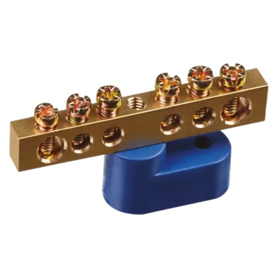 Шина нулевая NAVIGATOR на угловом изоляторе 6 отверстий крепеж по центру 1шт латунь