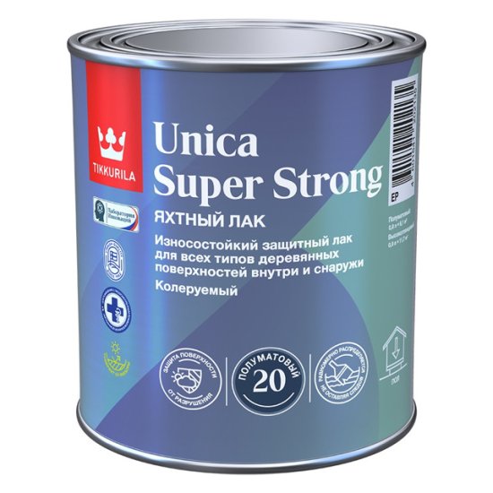 Лак алкидно-уретановый TIKKIVALA Unica Super Strong яхтный полуматовый 0,9л, арт.700014011