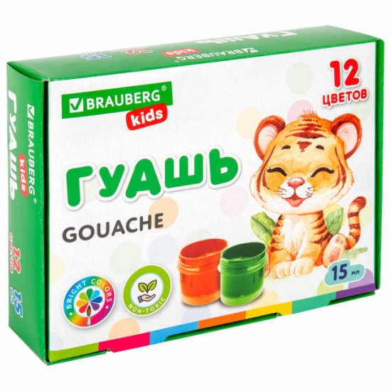 Гуашь BRAUBERG KIDS 12 цветов по 15мл