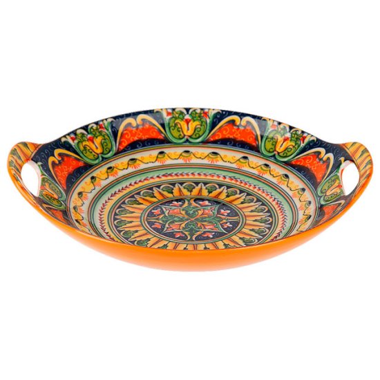 Блюдо NOUVELLE HOME Arabesque 22,5х20см с ручками фарфор желтый