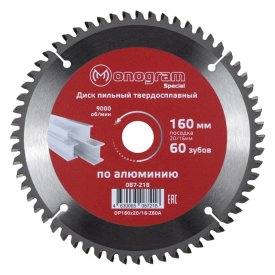 Диск пильный MONOGRAM Special по алюминию и пластику 160х20/16мм 60 зубьев